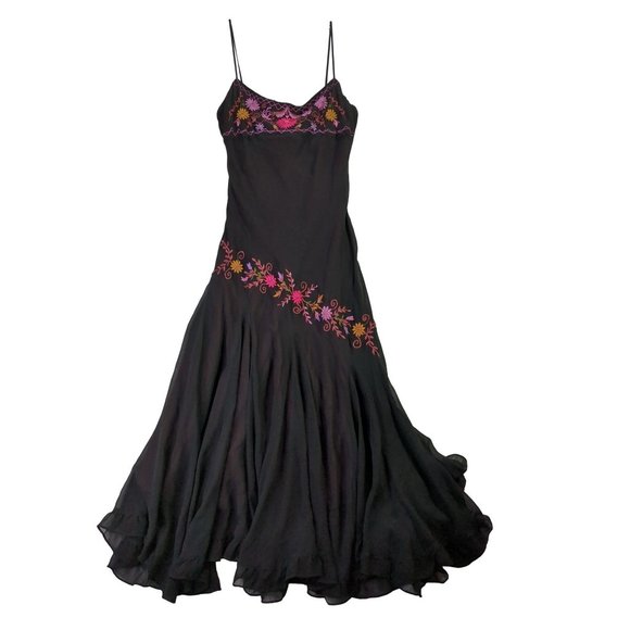 Betsey Johnson Dresses & Skirts - Vintage Betsey Johnson Silk Dress Black Embroidered Sleeveless Cocktail Womens 6